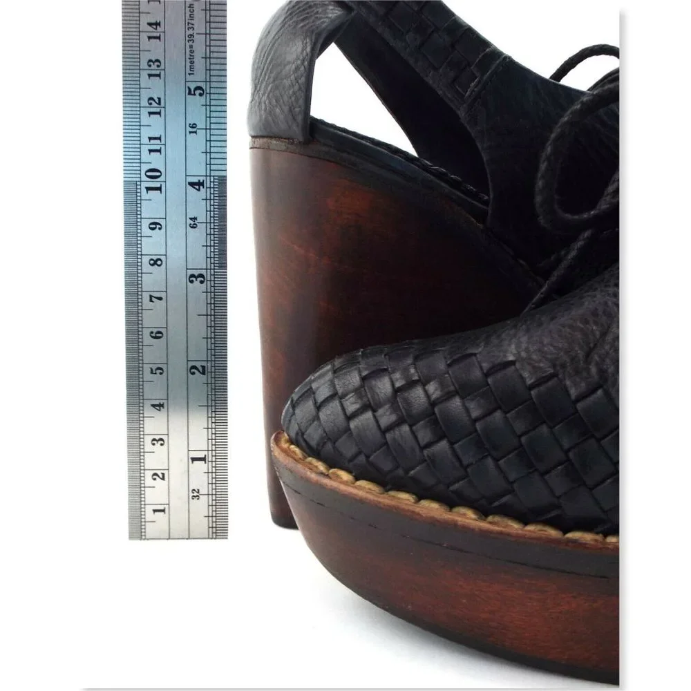 Rag & Bone Black Woven Leather Platform Oxford Wedge Cut-out Heel Pump 37